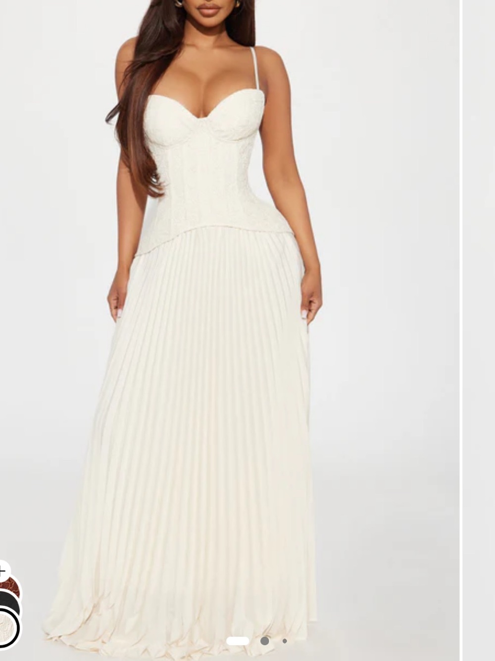 Fashion Nova Ivory Lace Corset Pleated Maxi Dress